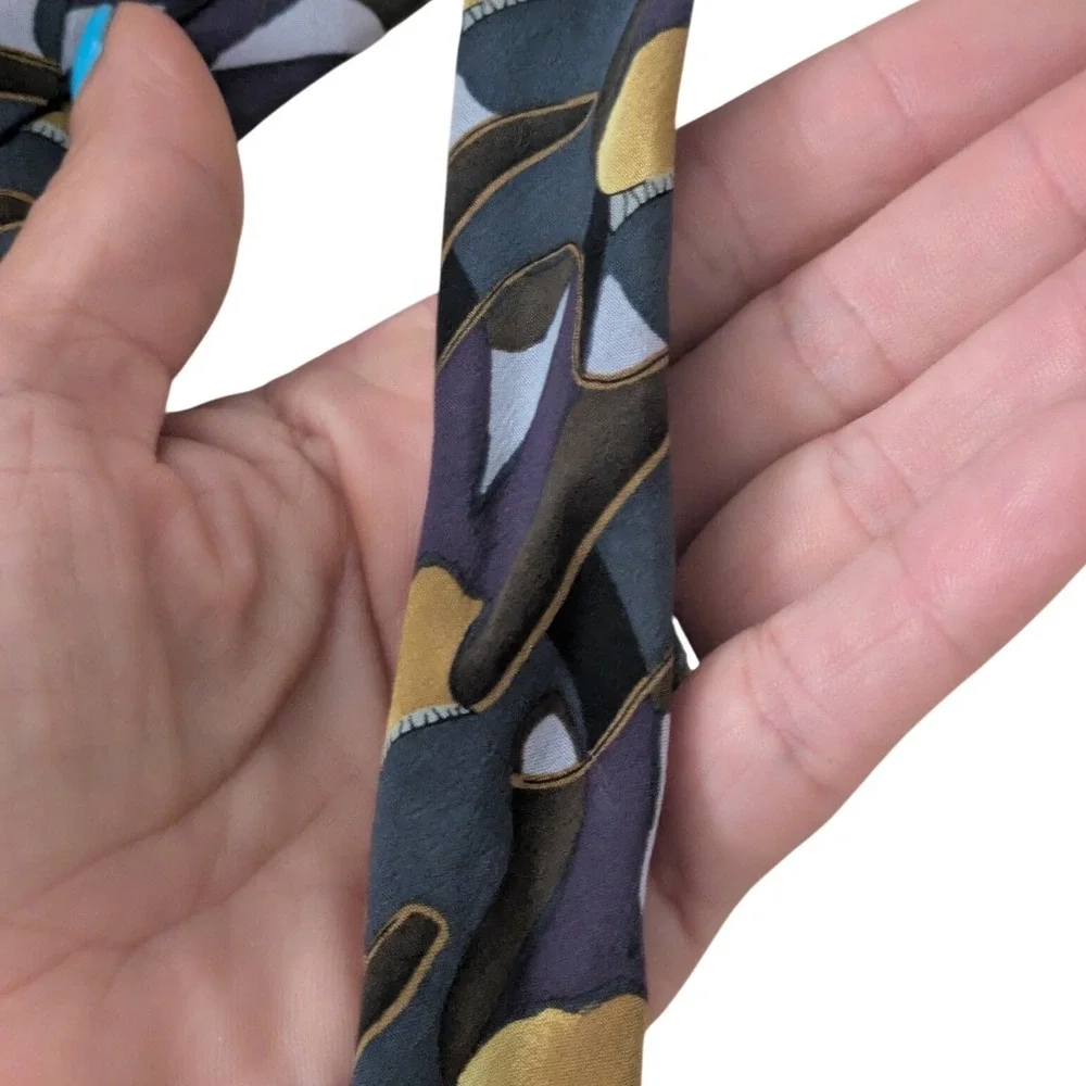 J. Garcia Silk Tie Collection Lady with Argyle Socks Abstract Grey Purple Gold